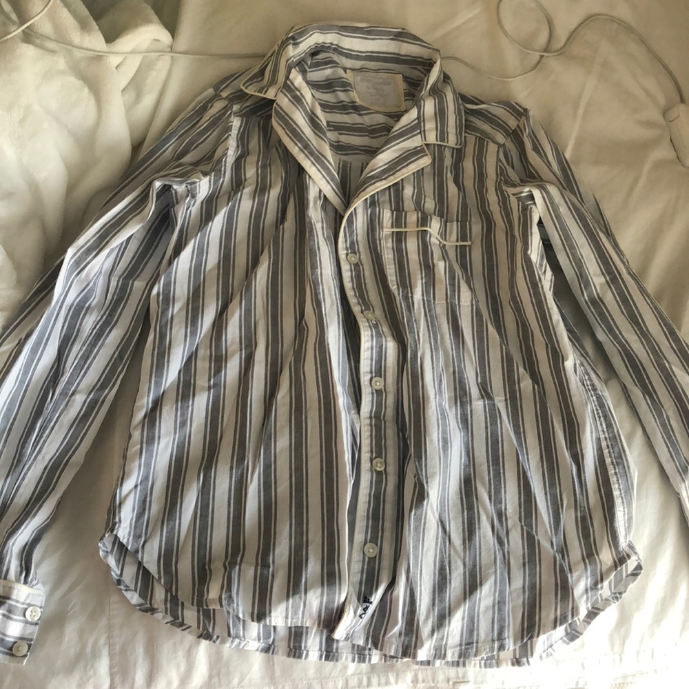 Blue and white striped button down shirt